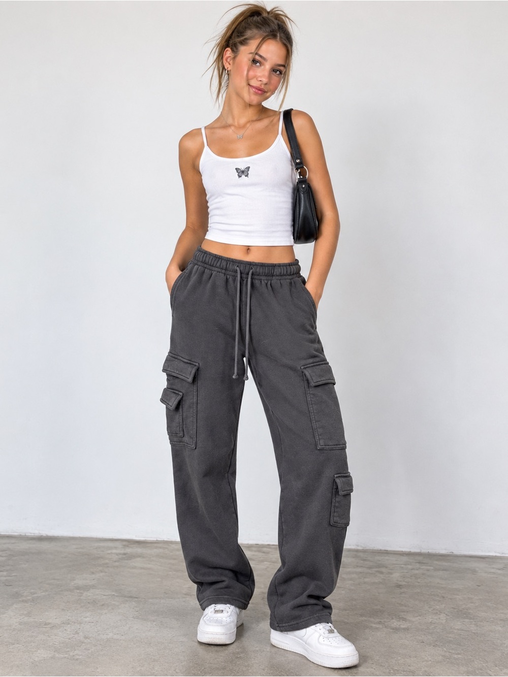 Garage XS Charcoal Gray Cargo Sweatpants Y2K Utility Pants